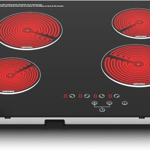 4 Burner Electric Cooktop, TOPWISH 24 Inch, Built-in Electric Stove Top, 220-240v Radiant Cooktop with Child Lock, Touch Control, Residual Heat Indicator, Overheat Protection, Hard Wire (No Plug)