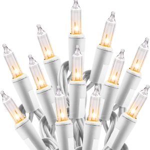 Minetom Clear Christmas Lights Set 100 Count 25 Feet Incandescent Bulb Mini String Lights for Indoor Christmas Tree Garland Birthday Wedding Party Festival Decoration, White Wire