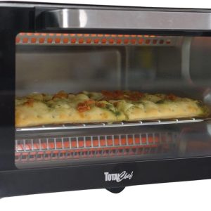 Total Chef Toaster Oven - 4 Slice Toaster Compact Size Conventional Countertop Kitchen Appliance Pequeños Tostador Horno Toast Bread Slices, Bagels, Bake, Pizza, Broil, Black
