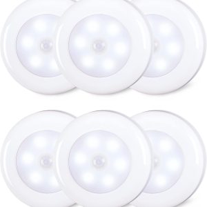 STAR-SPANGLED 6 Pack 2.8” Motion Sensor Lights Indoor AAA Battery Operated, Stick on LED Puck Light for Stairs, Under Cabinet, Closet, Cool White