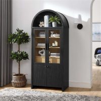 Modway Evie Arched Display Cabinet in Black Oak - Modern Tall Storage Cabinet with Shelves - Sophisticated Glass Door Bookcase - Elegant Living Room and Hallway Accent Cabinet - Image 2