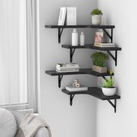 Corner Floating Shelves Wall Mounted Set of 4, Rustic Wood Storage Display Wall Shelves for Home Decor, Bathroom, Kitchen, Bedroom, Living Room, Office (Black) - Image 5