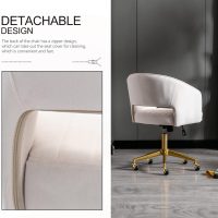 Nrizc Velvet Office Desk Chair, Upholstered Home Office Desk Chairs with Adjustable Swivel Wheels, Ergonomic Office Chair for Living Room, Bedroom, Office, Vanity Study (Beige) - Image 6