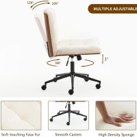 Furnimart Wide Swivel Criss Cross Legged Chair with Wheels, FSC Certified Wooden Desk Chair with Mid-Back Support, Comfy Armless Height Adjustable Vanity Chair for Desk, Bedroom (Faux Fur White) - Image 6