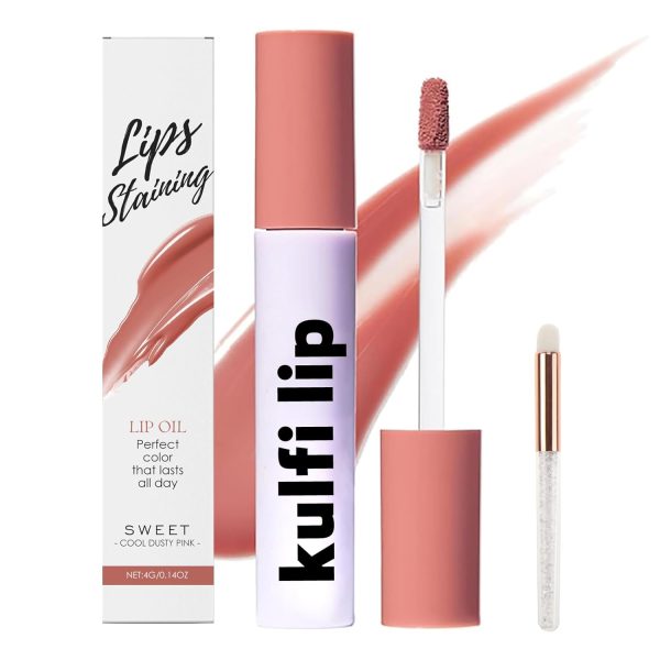 Staining Oil, Lips Staining Lip Oil, Both an Oil and a Stain, Lip Tint Lips Oil Long-Lasting Moisturizing, Non-stick to Cup, Rose & Sweet Glossy Creamy Texture (Sweet)