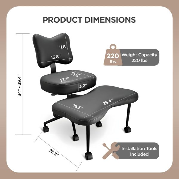 Upgraded Meditation Chair Cross Legged ADHD Office Chair for Adults with Wheels Ergonomic Back Support and Leg Rest for Multi Position Criss Cross Sitting Kneeling Fidgeting and Yoga Height Adjustable