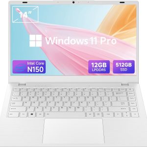 14 Inch Student Business Laptop Computer, 12GB RAM 512GB ROM, N150 Up to 3.6GHz, Backlit Keyboard Windows 11 Pro with FHD IPS Display, WiFi 5, BT5, Type-C, HDMI, USB 3.2
