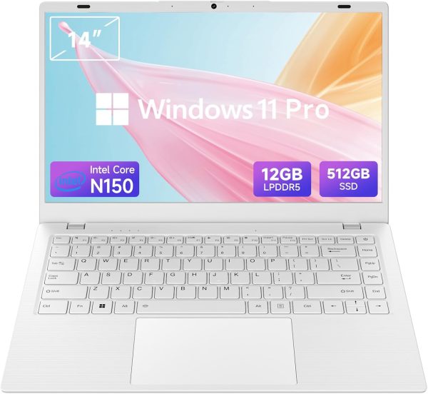 14 Inch Student Business Laptop Computer, 12GB RAM 512GB ROM, N150 Up to 3.6GHz, Backlit Keyboard Windows 11 Pro with FHD IPS Display, WiFi 5, BT5, Type-C, HDMI, USB 3.2