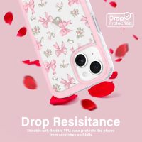 for iPhone 14 Case/iPhone 13 Case for Women Girls, Clear Cute Ribbon Bowknot Pattern Aesthetic Bow Design Transparent Slim Soft TPU Shockproof Protective Phone Case for iPhone 14/13, Rose Bow - Image 3