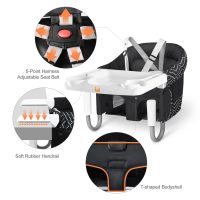 MTWML Hook On High Chair with Tray,Portable Baby High Chair That Attaches to Table,Clip On Fast Table Seat for Babies and Toddlers.Baby Feeding Seat for Dining Tables and Counter(Stripe-Black) - Image 4