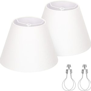 Small Lamp Shades Set of 2, 5.5" Top x 10" Bottom x 6.6" High, Small White Lamp Shades for Table Lamps, Fabric Lampshade Replacement for Bedside Lamp, Wall Sconces, Spider, Clip on Adapters Included
