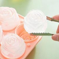 4-Cavity Rose Ice Mold - Large Food Silicone for Floral Cocktails & Decor,Small Rose Ice Mold - TPR Material for Mini Ice Cubes & Creative Beverage Presentation - Image 2