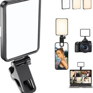 Rechargeable Soft Selfie Light for Phone, Camera, Laptop, 4-14H Battery Portable LED Light for Pictures, Phone Light Clip for Selfie, Vlog, TikTok, Makeup, Video Conference Black