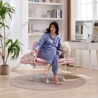 Criss Cross Office Chair with Wheels and Arms, Pink Vanity Chair with Back, Comfy Swivel Cross Legged Office Chairs for Ultimate Comfort and Support, Unique Multifunctional Stylish Arms - Image 8