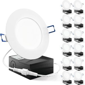 Sunco 12 Pack 4 Inch LED Recessed Lights, Slim Canless Ceiling Lighting, 650 LM, 10W (60W Equivalent), 6000K Daylight Deluxe, Dimmable, Wafer Thin, Ultra Thin with Junction Box ETL