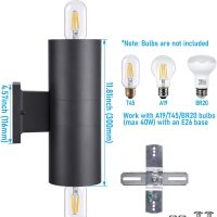 LEONLITE Modern Outdoor Cylinder Wall Lights 12", Porch Light in 2 Lights, Up Down Lights, Matte Black Waterproof Wall Sconce, Aluminum, E26 Base, Exterior Light Fixture Wall Mount, ETL, Pack of 2 - Image 6