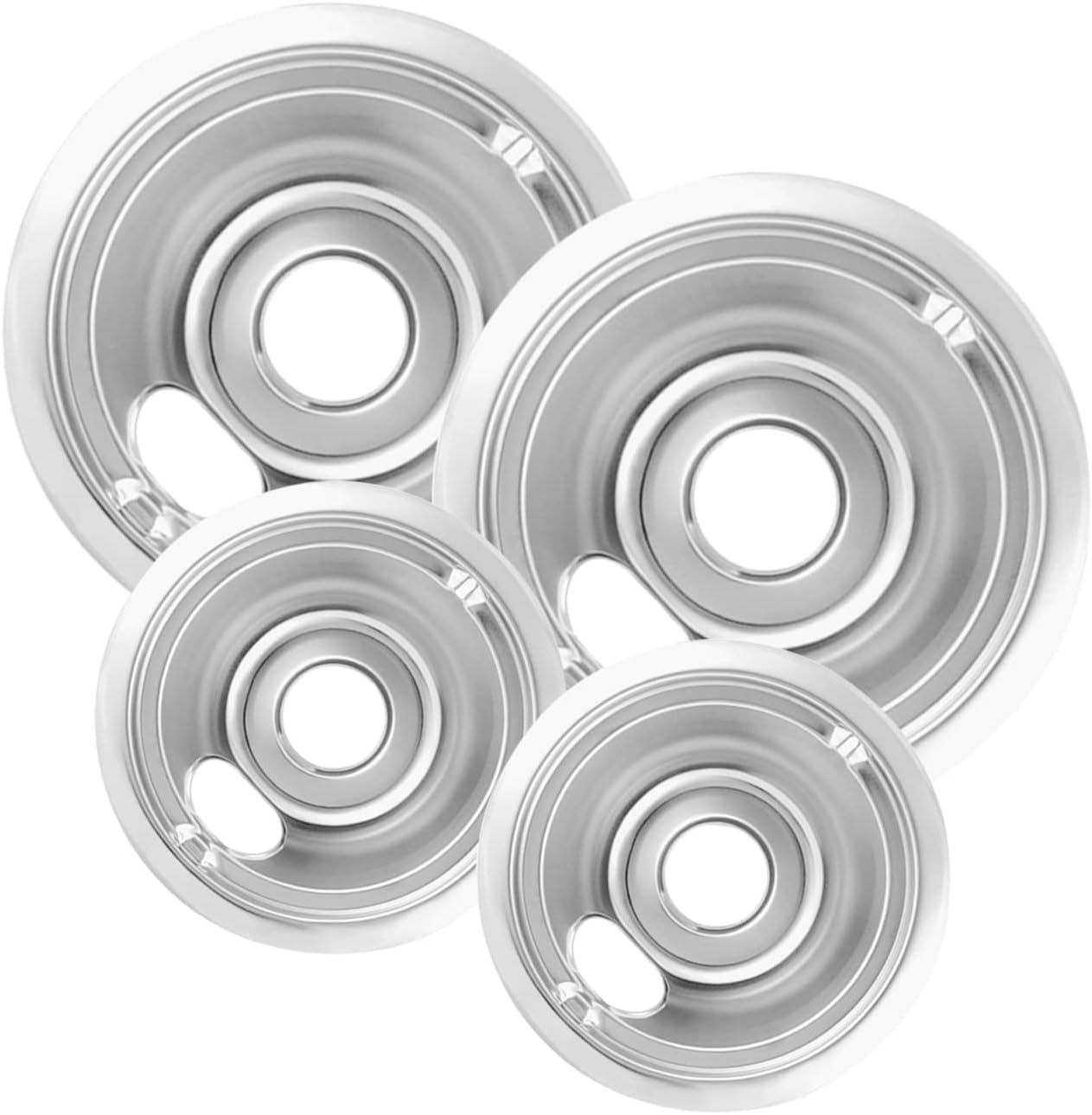 4-Piece Drip Pans Set – Compatible with GE Stoves – Chrome Finish Electric Stove Burner Drip Pans – 2 x 6inch, 2 x 8inch Stove Drip Pans – GE Stove Drip