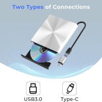 External Blu Ray DVD Drive Burner, USB 3.0 and Type-C Optical Slim Bluray CD DVD Reader Writter for Laptop Desktop PC Compatible with MacBook OS Windows XP/7/8/10/11 Linux - Image 4