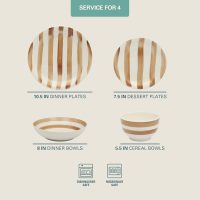 Gibson Home Kenwood Shores 16 Piece Dinnerware Set, Brown Striped, Stoneware, Hand-Painted Plates and Bowls, Service for 4, Microwave & Dishwasher Safe - Image 2