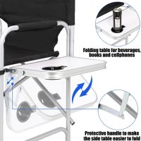 Makeup Artist Chair, 41'' Foldable Tall Directors Chairs w/Side Table Cup Holder Storage Bag and Footrest, Portable Makeup Chair, 400LBS Load Capacity, Black - Image 5