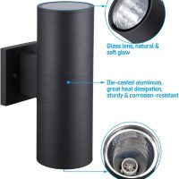 LEONLITE Modern Outdoor Cylinder Wall Lights 12", Porch Light in 2 Lights, Up Down Lights, Matte Black Waterproof Wall Sconce, Aluminum, E26 Base, Exterior Light Fixture Wall Mount, ETL, Pack of 2 - Image 3