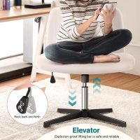 White Criss Cross Chair No Wheels Height Adjustable Swivel Vanity Chair for Home Office with Wide Flannel Seat - Image 4