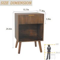 Mid Century Modern Nightstand, Wood Bedside Table with Drawer and Opening Storage, End Table Living Room Fluted Night Stand with Solid Wood Legs for Bedroom (Rustic Brown) - Image 4