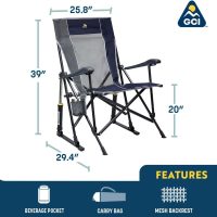 GCI OUTDOOR RoadTrip Rocker Camping Chair | Portable, Folding Rocking Chair with Solid, Durable Armrests, Drink Holder & Comfortable Extended Backrest — Indigo Blue - Image 2