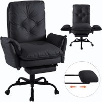 Bestier Cross Legged Office Chair with Footrest, High Back Criss Cross Chair with Reversible Armrests and Wheels, Big and Tall Reclining Office Chair for Home (Black, PU Leather) - Image 8