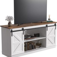 JUMMICO TV Stand for 65 Inch TV, Entertainment Center with Storage Cabinets and Sliding Barn Doors, Mid Century Modern Media TV Console Table for Living Room Bedroom (Bright White) - Image 9