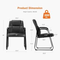 Sweetcrispy Waiting Room Guest Chair Set of 2, Stationary Office Reception Chairs No Wheel, Comfy Padded Arms and Seld Base, for Conference Room Lobby Home Computer Desk Bedroom Elderly, Deep Black - Image 2