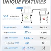 Sangohe Shower Chair for Inside Shower - Heavy Duty Shower Seat with Back - Height Adjustable Shower Chair for Bathtub with Arms for Handicap - FSA/HSA Eligible Shower Seats for Elderly, 796C - Image 8