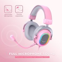 FIFINE PC Gaming Headset, USB Wired Headset with Microphone, 7.1 Surround Sound, in-Line Control, Computer RGB Over-Ear Headphones for PS4/PS5, for Streaming/Game Voice/Video-AmpliGame H6 (Pink) - Image 5