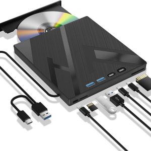 7 in 1 External Blu Ray Drive, External Blueray/DVD Drive for PC with SD/TF Port Blu Ray Burner, Support 100G Disc R/W for PC External Blu Ray Drive for Windows Linux MacOS Laptop Desktop