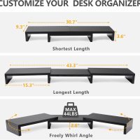 TAVR Dual Monitor Stand Riser Office Desktop Organizer Stand for 2 Monitors, Adjustable Length and Angle 3 Shelf, Extra Long Multifunctional Stand up to 43.3" fit Computer, Laptop, TV, Black - Image 3