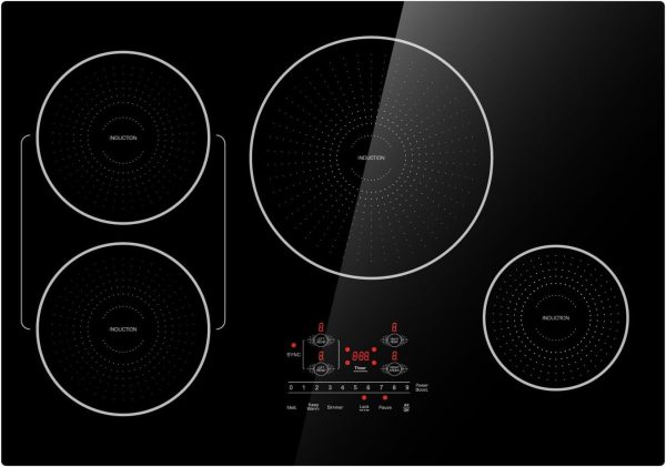 30 Inch Induction Cooktop 4 Burners, Flat Glass Top Electric Stove with Bridge-SYNC, 3 Preset Modes Booster, Timer, Pause, Child Lock, Drop in, 208~240V/40A, Black