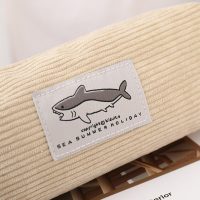 Shark Embroidery Corduroy Pencil Case, Cute Pen Bag with Zipper, Soft Stationery Organizer Pouch for School, Multi-Color Pouch - Image 2