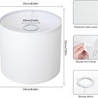 White Linen Small Drum Lampshade, 8.66" Top x 8.66" Bottom x 7.87" High Lamp Shade, Lamp Shade Replacement for Table and Floor Lamps, Pendant Light，Handcrafted Lampshade，Easy Assembly - Image 2