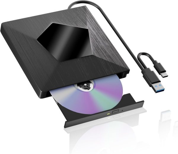 External Blu Ray Drive, External Bluray Burner with USB 3.0 & Type-C, External Bluray CD DVD Reader, Bluray Writer for PC, USB External Blu-ray Drives for Windows XP/7/8/10/11 MacOS