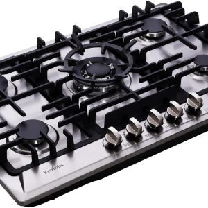 Gas Cooktop 30 Inch, Stainless Steel 5 Burners Gas Stovetop Built-in LPG/NG Convertible Gas Cooktop Dual Fuel Sealed Gas Stove