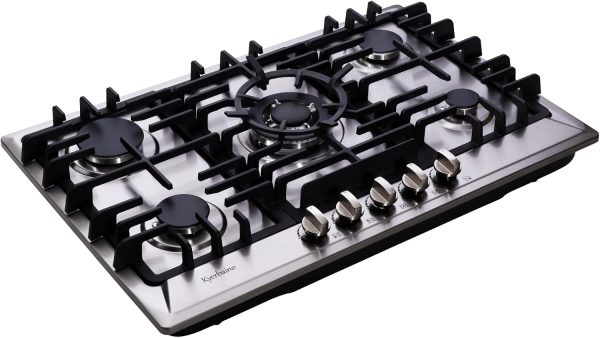 Gas Cooktop 30 Inch, Stainless Steel 5 Burners Gas Stovetop Built-in LPG/NG Convertible Gas Cooktop Dual Fuel Sealed Gas Stove
