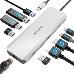 Laptop Docking Station, WAVLINK 10Gbps Docking Station with Dual HDMI, 100W PD in, 10Gbps USB-A/C 3.2, 5Gbps USB-A, USB2.0, Gigabit Ethernet for Dell/HP/Lenovo etc, Windows Systerm Computer Only