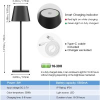 2-Pack LED Cordless Table Lamp, Rechargeable Battery Desk lamp 3W 5500mAh Battery Operated Stepless Dimming Modern Portable Table Light for Restaurant/Dinner/Bedroom/Outdoor IP54 Waterproof (Black) - Image 7