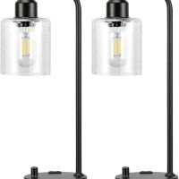 Industrial Table Lamps for Bedrooms Set of 2 - Fully Dimmable Bedside Lamps with USB A and C Ports and Outlet, Black Nightstand Lamps with Glass Shade for Living Room, Desk Lamps for Office Reading - Image 8