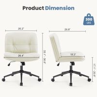 DUMOS Criss Cross Chair with Wheels, Legged Office Armless Wide Seat, Adjustable Swivel Leather Task Vanity Home Office Desk Seating for Bedroom Dorm Student - Image 2