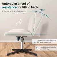 White Criss Cross Chair No Wheels Height Adjustable Swivel Vanity Chair for Home Office with Wide Flannel Seat - Image 5