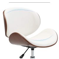 BELLEZE Mid-Century Modern Desk Chair, Contemporary Office Bentwood Style Wingback Seating, Minimalist Adjustable Vintage Replica with Swivel, Faux Leather and Walnut - Avalon (White) - Image 7