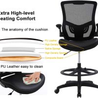 Drafting Chair Ergonomic Tall Office Chair Standing Desk Chair with Flip Up Arms Foot Rest Back Support Adjustable Height Mesh Drafting Stool, Black - Image 6