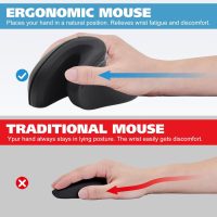 Ergonomic Mouse, Vertical Wireless Mouse - 2.4ghz Optical Vertical Mice, Comfort Grip Design to Reduce Muscle Strain, Buttons Wireless Mouse for Laptop, Desktop, Pc, Macbook – Black - Image 5