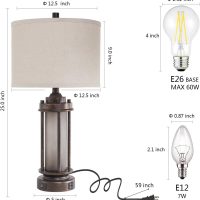 Set of 2 Farmhouse Lamps for Living Room, Rustic Vintage Bedroom Nightstand Table Lamp with 2 USB Charging Ports, Built-In Frosted Glass Night Light for End Table Entryway, 4 Bulbs Included (Bronze) - Image 6